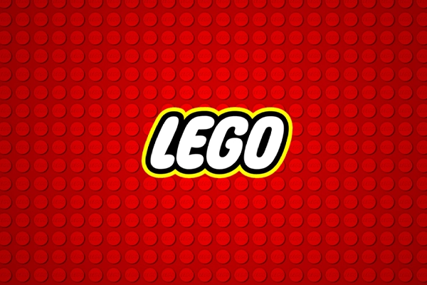 Logo de Lego, con fondo rojo y letras amarillas.