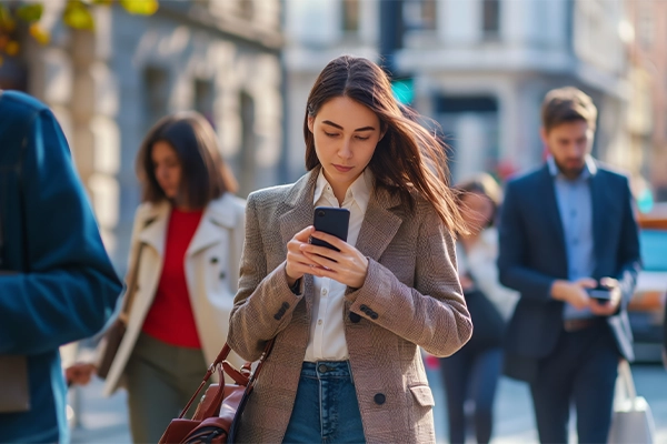 mujer-usando-smartphone-en-calle-busca-diseño-web-estratégico-en-ciudad